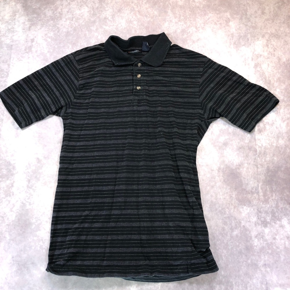 Knightsbridge Mens Small Black Gray Striped Short Sleeve Polo Shirt Cotton Blend